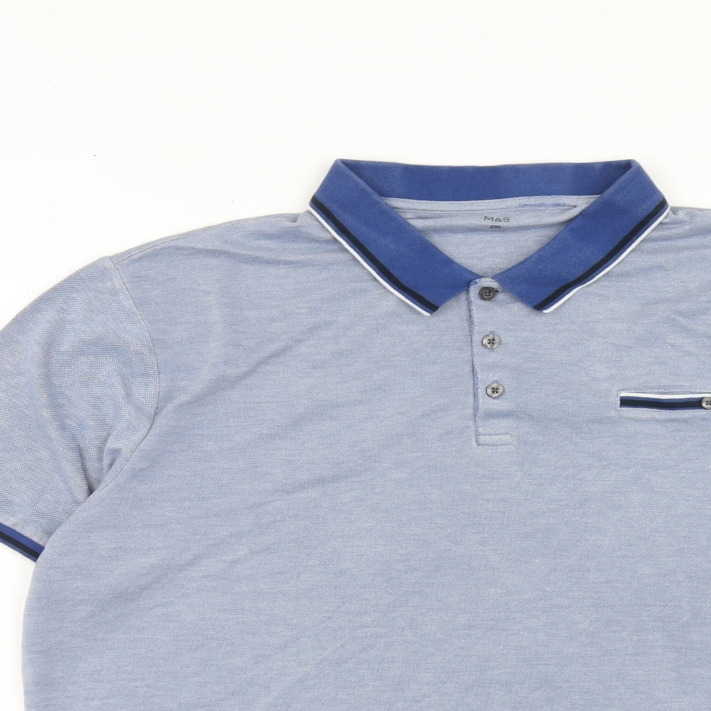 Marks and Spencer Mens Blue Modal Polo Size 2XL Collared Button