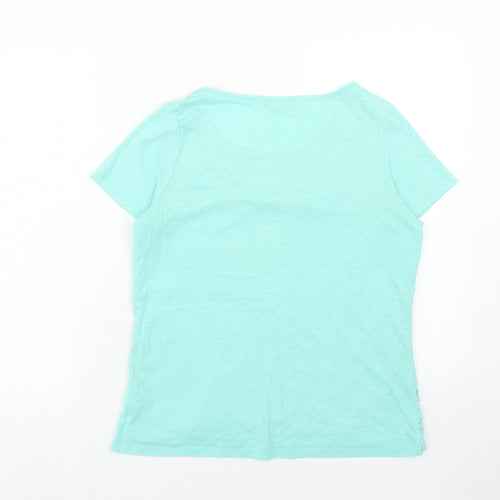 Marks and Spencer Womens Blue Geometric Viscose Basic T-Shirt Size 12 Scoop Neck