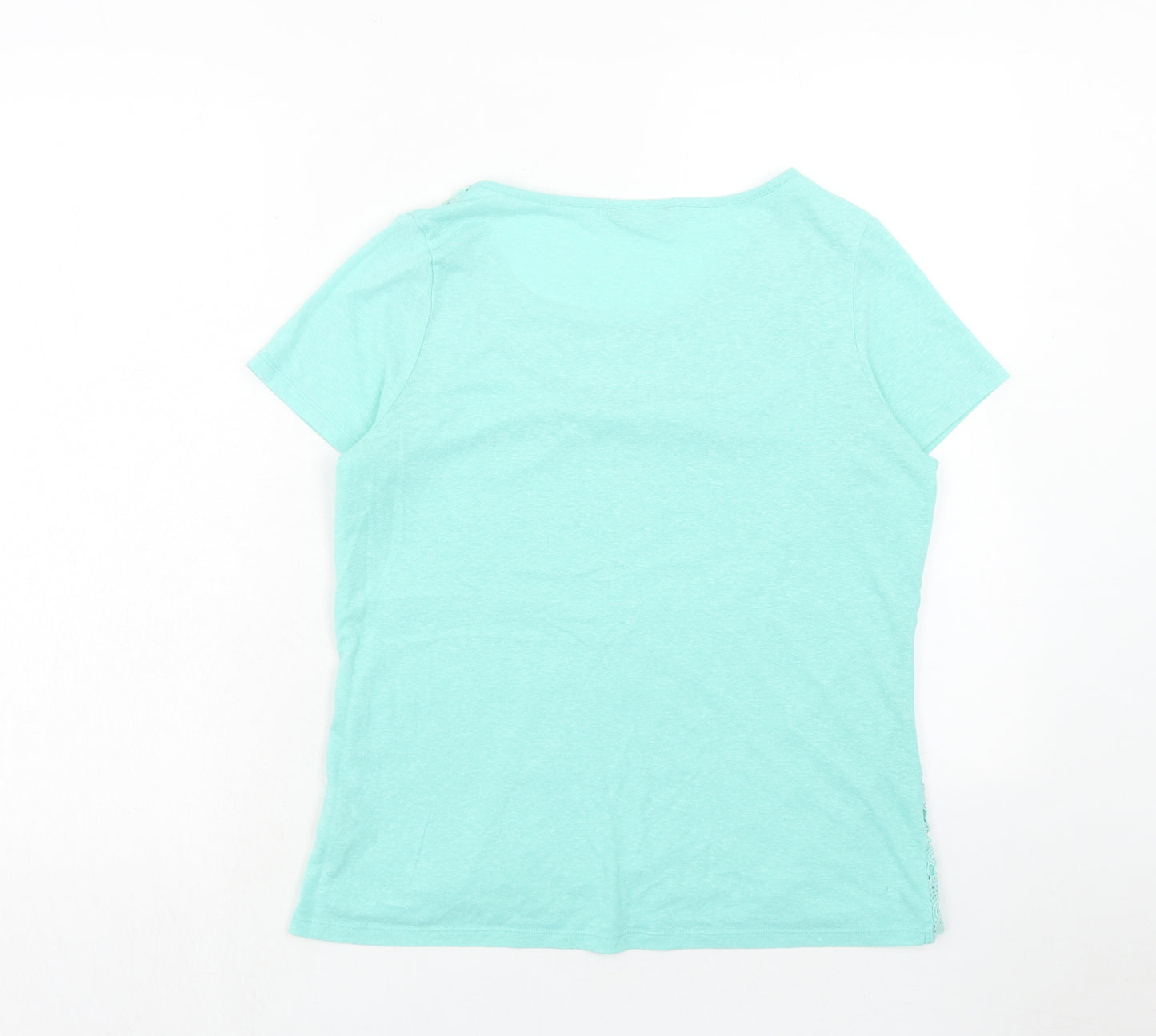 Marks and Spencer Womens Blue Geometric Viscose Basic T-Shirt Size 12 Scoop Neck