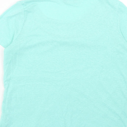 Marks and Spencer Womens Blue Geometric Viscose Basic T-Shirt Size 12 Scoop Neck