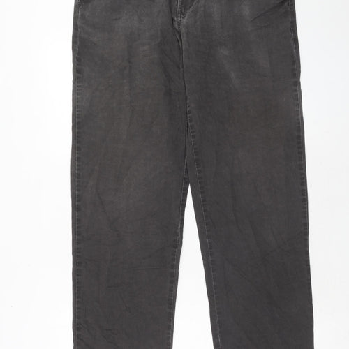Marks and Spencer Mens Grey Cotton Chino Trousers Size 34 in L33 in Regular Zip