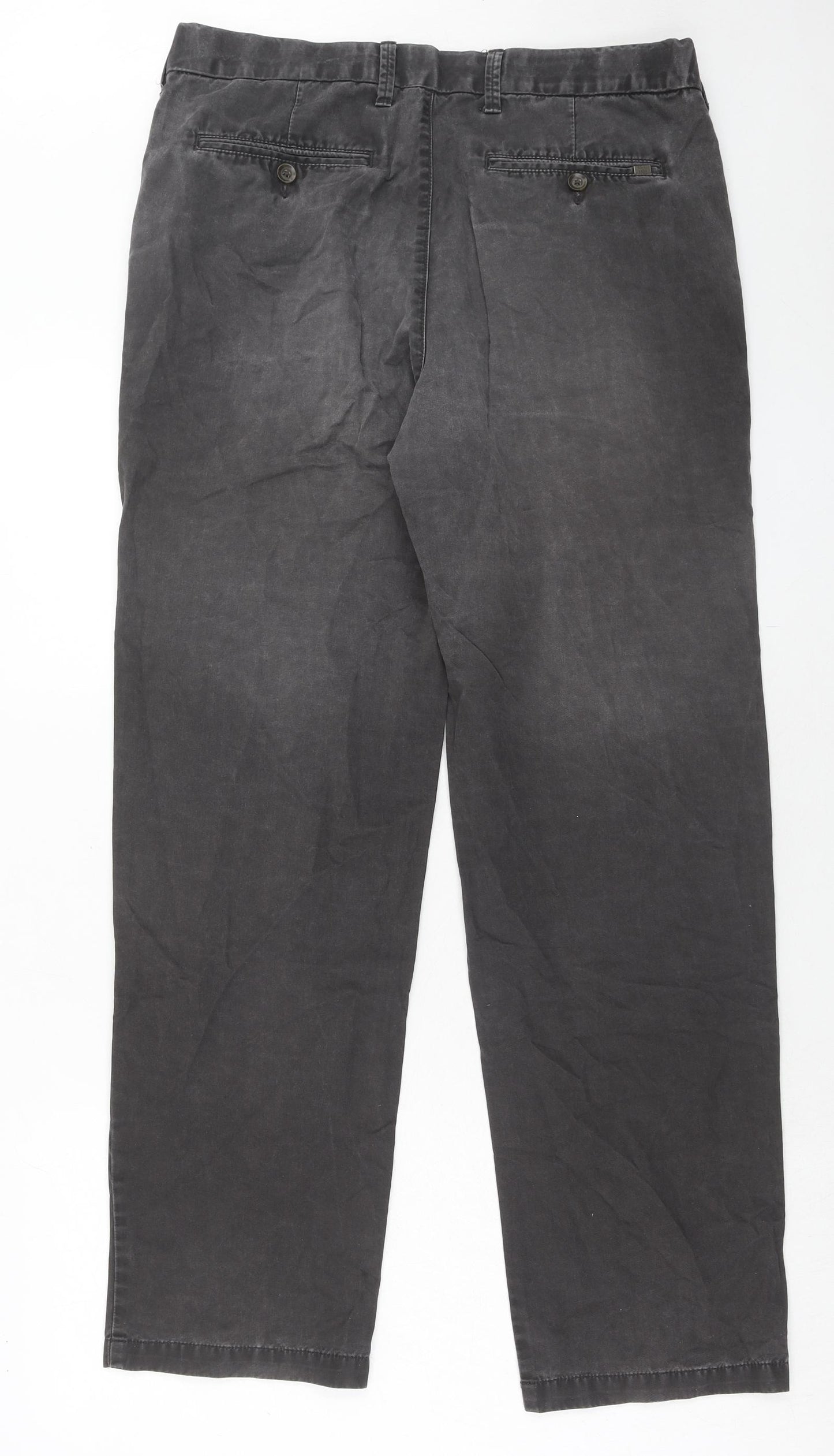 Marks and Spencer Mens Grey Cotton Chino Trousers Size 34 in L33 in Regular Zip