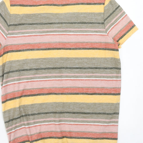 Texture & Thread Womens Multicoloured Striped Cotton Basic T-Shirt Size S Round Neck - Knot Front