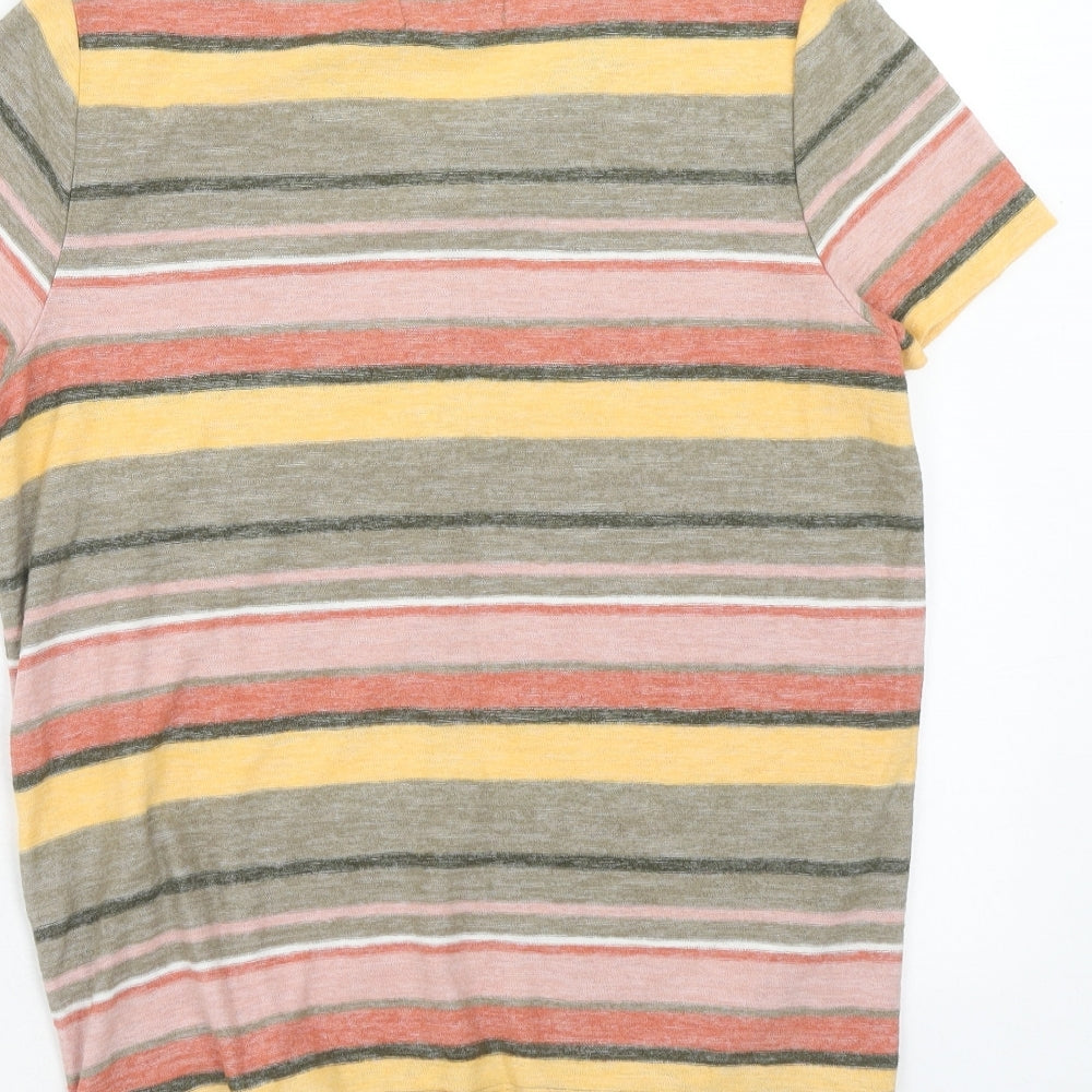 Texture & Thread Womens Multicoloured Striped Cotton Basic T-Shirt Size S Round Neck - Knot Front