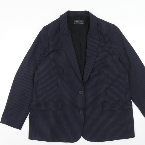 Marks and Spencer Womens Blue Pinstripe Polyester Jacket Suit Jacket Size 20
