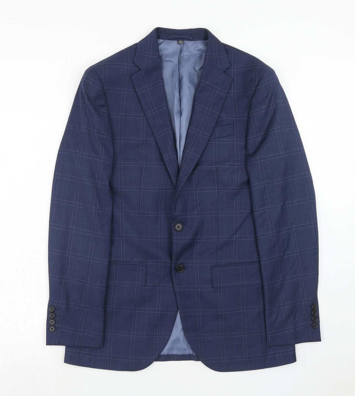 Marks and Spencer Mens Blue Plaid Polyester Jacket Suit Jacket Size 38 Regular