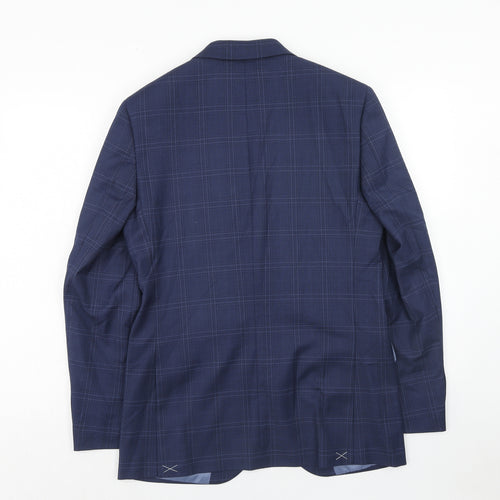 Marks and Spencer Mens Blue Plaid Polyester Jacket Suit Jacket Size 38 Regular