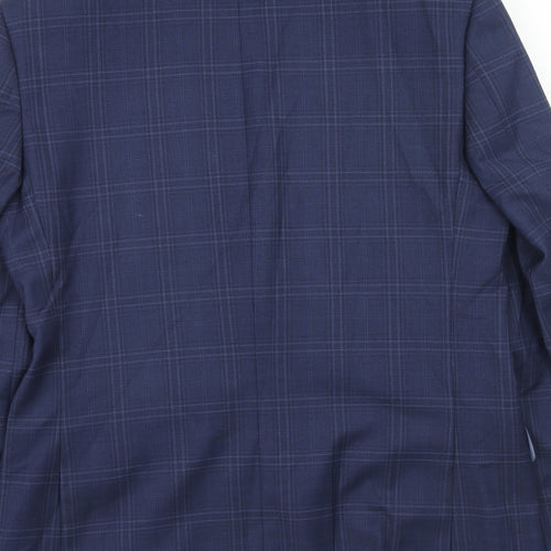 Marks and Spencer Mens Blue Plaid Polyester Jacket Suit Jacket Size 38 Regular