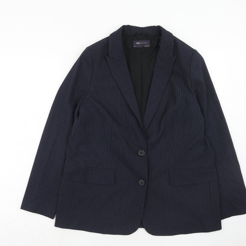 Marks and Spencer Womens Blue Pinstripe Polyester Jacket Suit Jacket Size 14