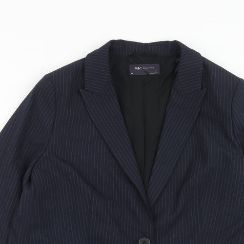 Marks and Spencer Womens Blue Pinstripe Polyester Jacket Suit Jacket Size 14