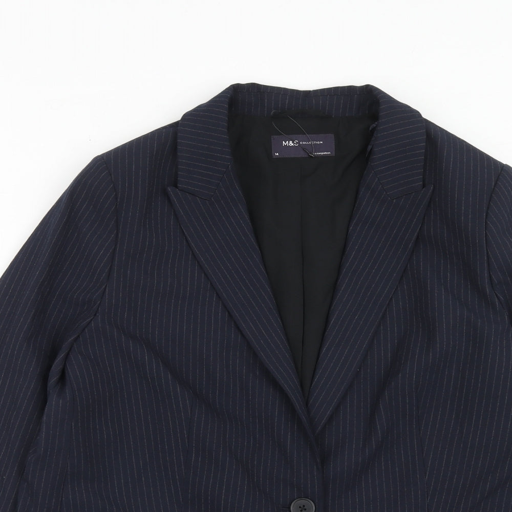 Marks and Spencer Womens Blue Pinstripe Polyester Jacket Suit Jacket Size 14