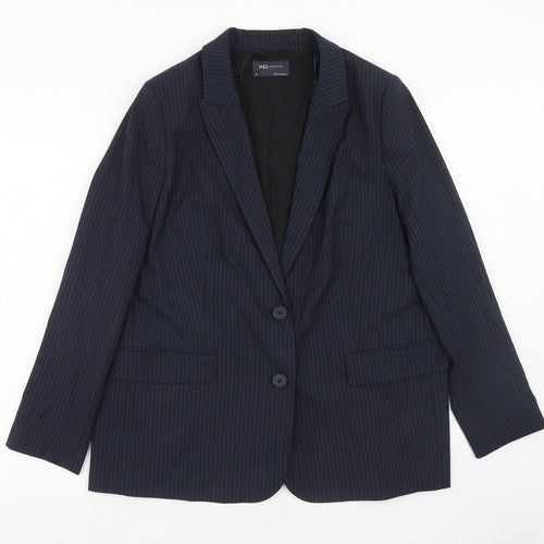 Marks and Spencer Womens Blue Pinstripe Polyester Jacket Suit Jacket Size 16