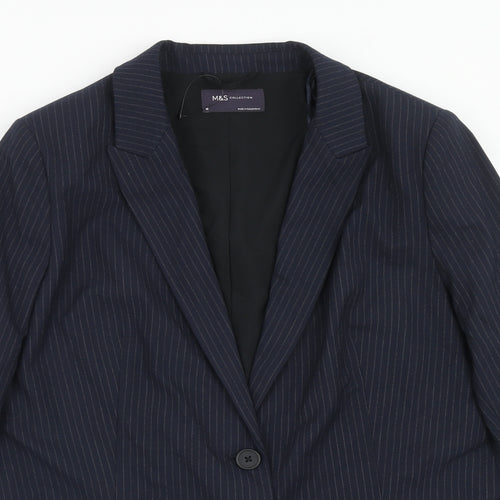 Marks and Spencer Womens Blue Pinstripe Polyester Jacket Suit Jacket Size 16