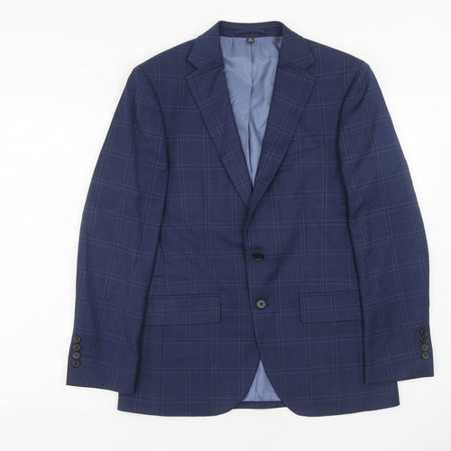 Marks and Spencer Mens Blue Plaid Polyester Jacket Suit Jacket Size 38 Regular