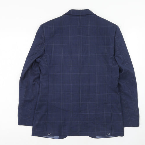 Marks and Spencer Mens Blue Plaid Polyester Jacket Suit Jacket Size 38 Regular