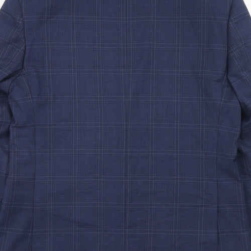 Marks and Spencer Mens Blue Plaid Polyester Jacket Suit Jacket Size 38 Regular