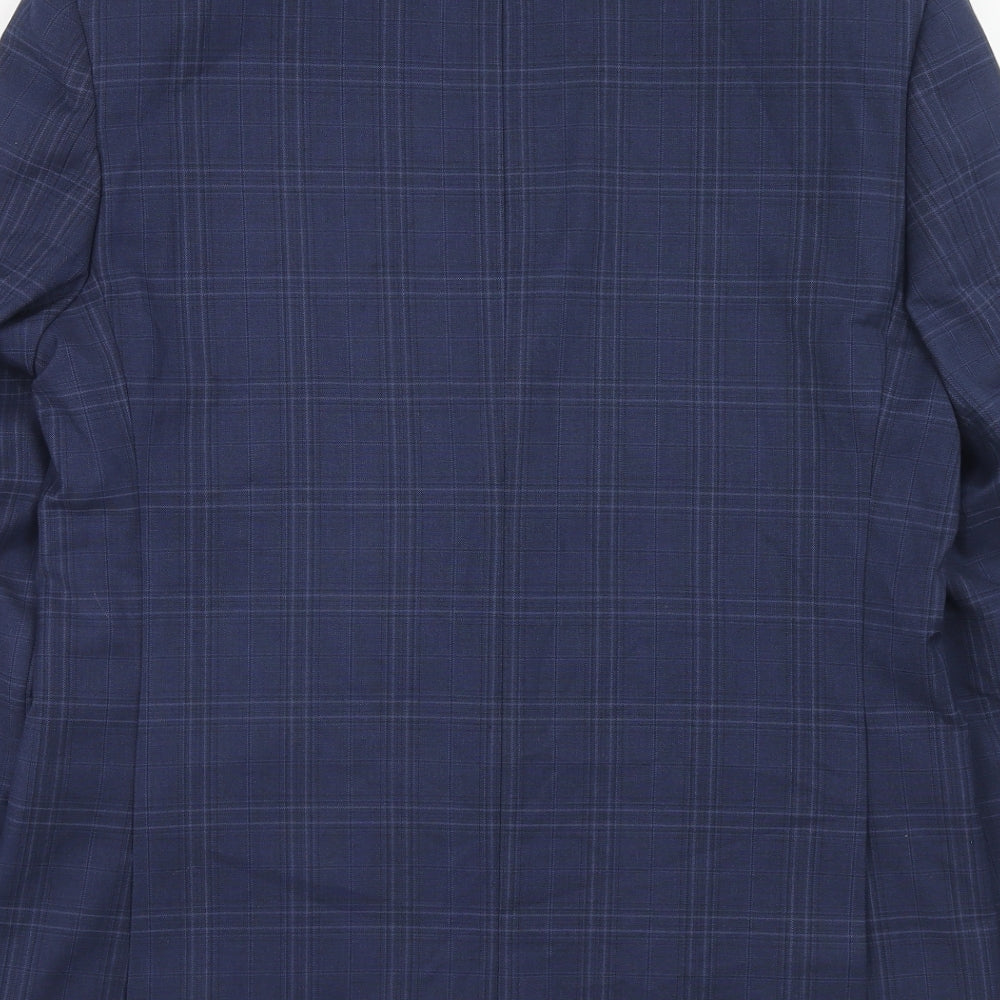 Marks and Spencer Mens Blue Plaid Polyester Jacket Suit Jacket Size 38 Regular