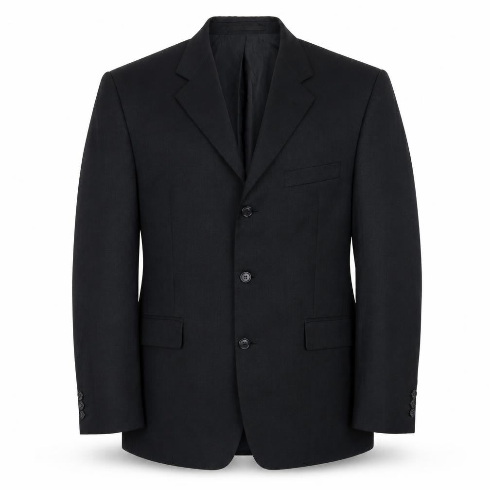 Front view of Burton men’s blue wool jacket suit jacket, size 42, regular