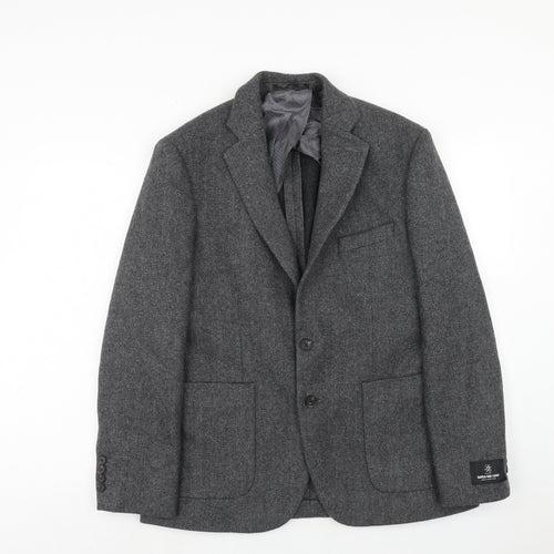 Jaegar Mens Grey Herringbone Wool Jacket Blazer Size 40 Regular