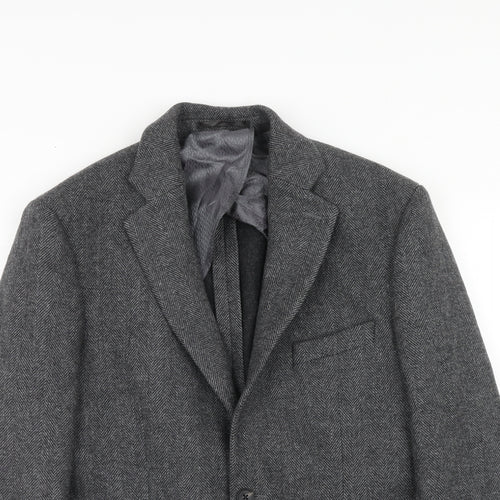 Jaegar Mens Grey Herringbone Wool Jacket Blazer Size 40 Regular