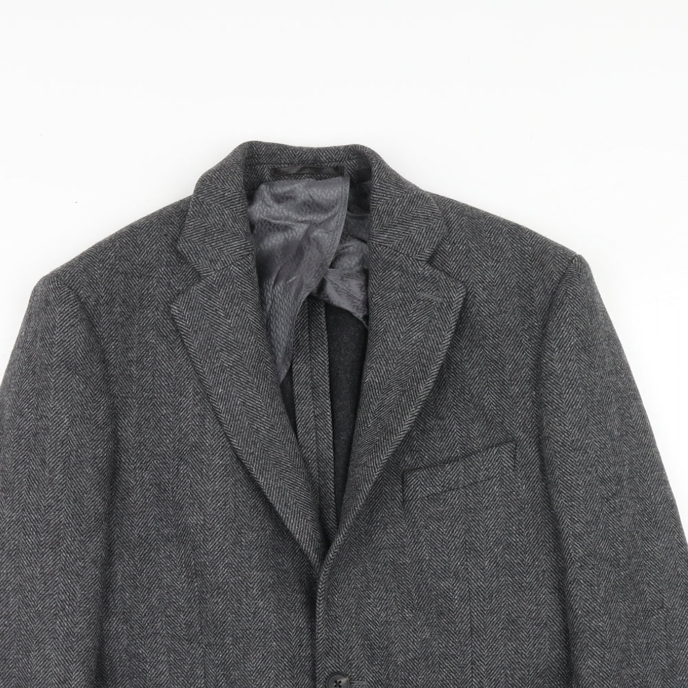 Jaegar Mens Grey Herringbone Wool Jacket Blazer Size 40 Regular