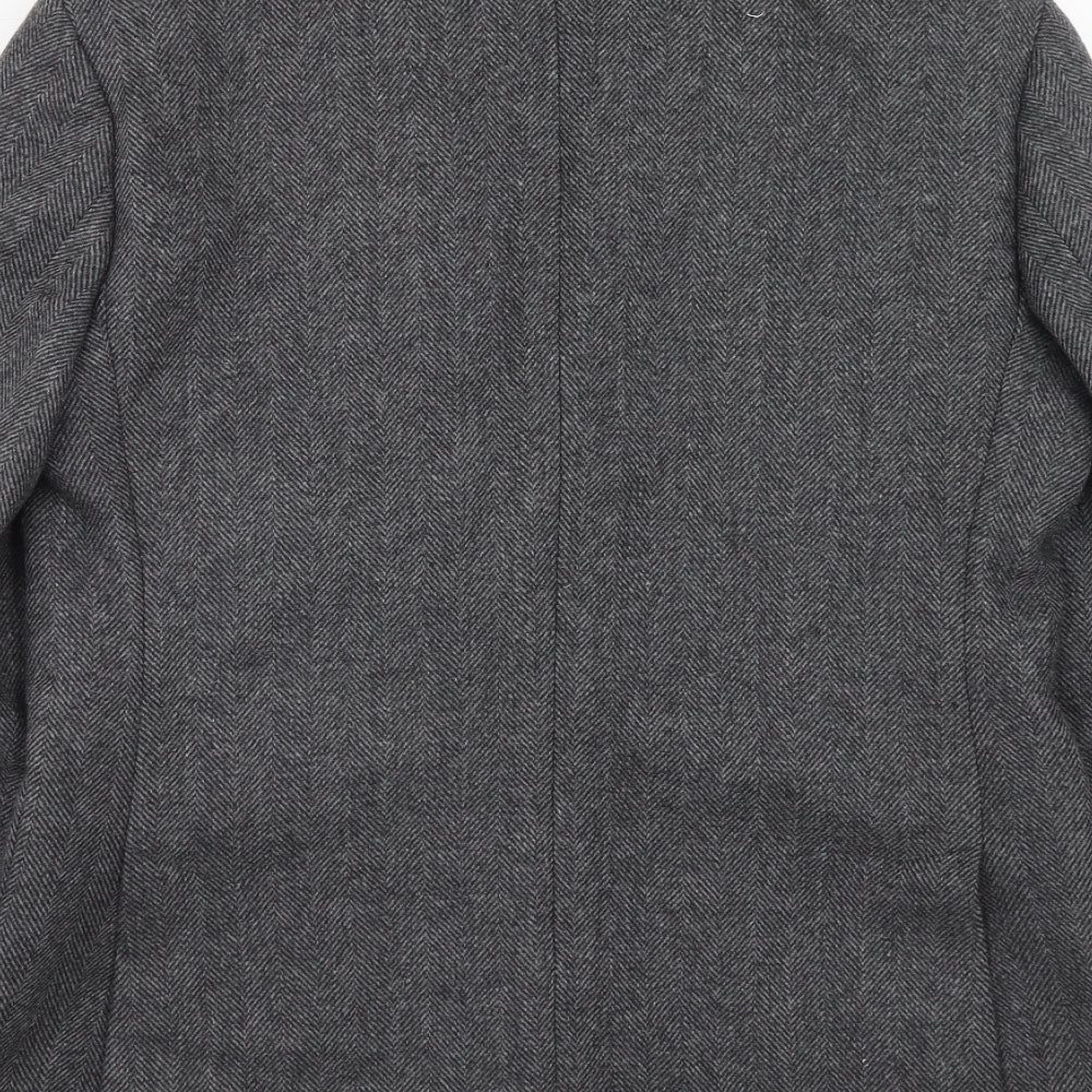 Jaegar Mens Grey Herringbone Wool Jacket Blazer Size 40 Regular