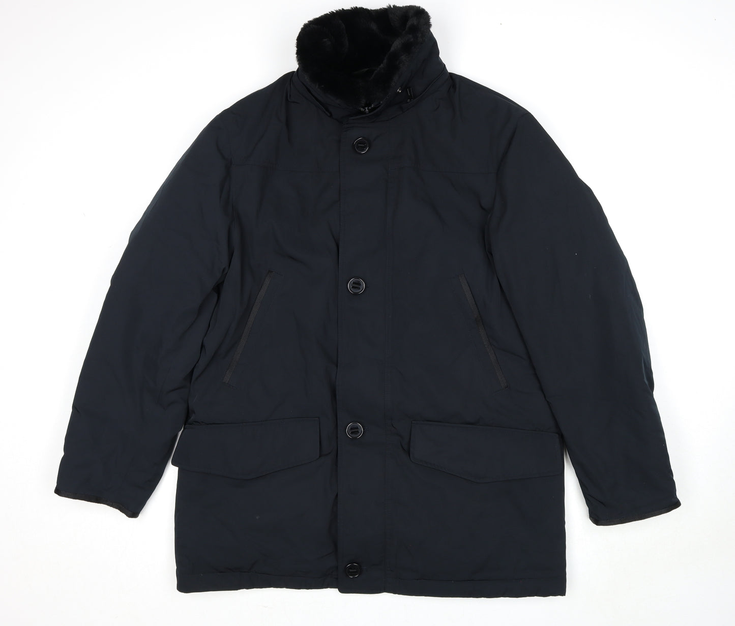 Marks and Spencer Mens Black Pea Coat Coat Size L Zip