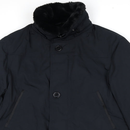 Marks and Spencer Mens Black Pea Coat Coat Size L Zip