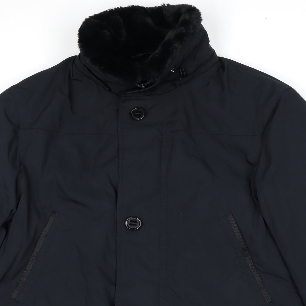 Marks and Spencer Mens Black Pea Coat Coat Size L Zip