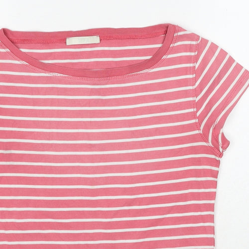 Marks and Spencer Womens Pink Striped Cotton Basic T-Shirt Size 10 Boat Neck