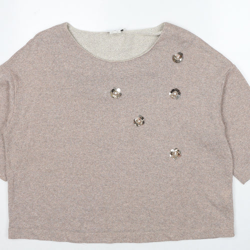 Rick Cardona Womens Beige Round Neck Cotton Pullover Jumper Size 20