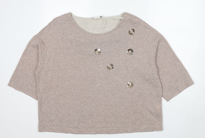 Rick Cardona Womens Beige Round Neck Cotton Pullover Jumper Size 20