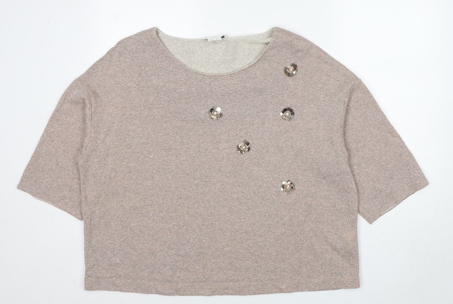 Rick Cardona Womens Beige Round Neck Cotton Pullover Jumper Size 20