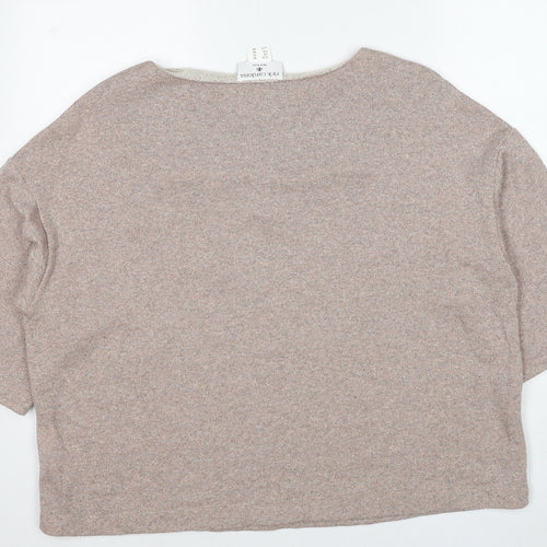 Rick Cardona Womens Beige Round Neck Cotton Pullover Jumper Size 20