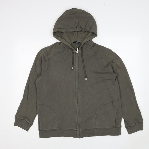 Marks and Spencer Womens Green Cotton Full Zip Hoodie Size 16 Zip