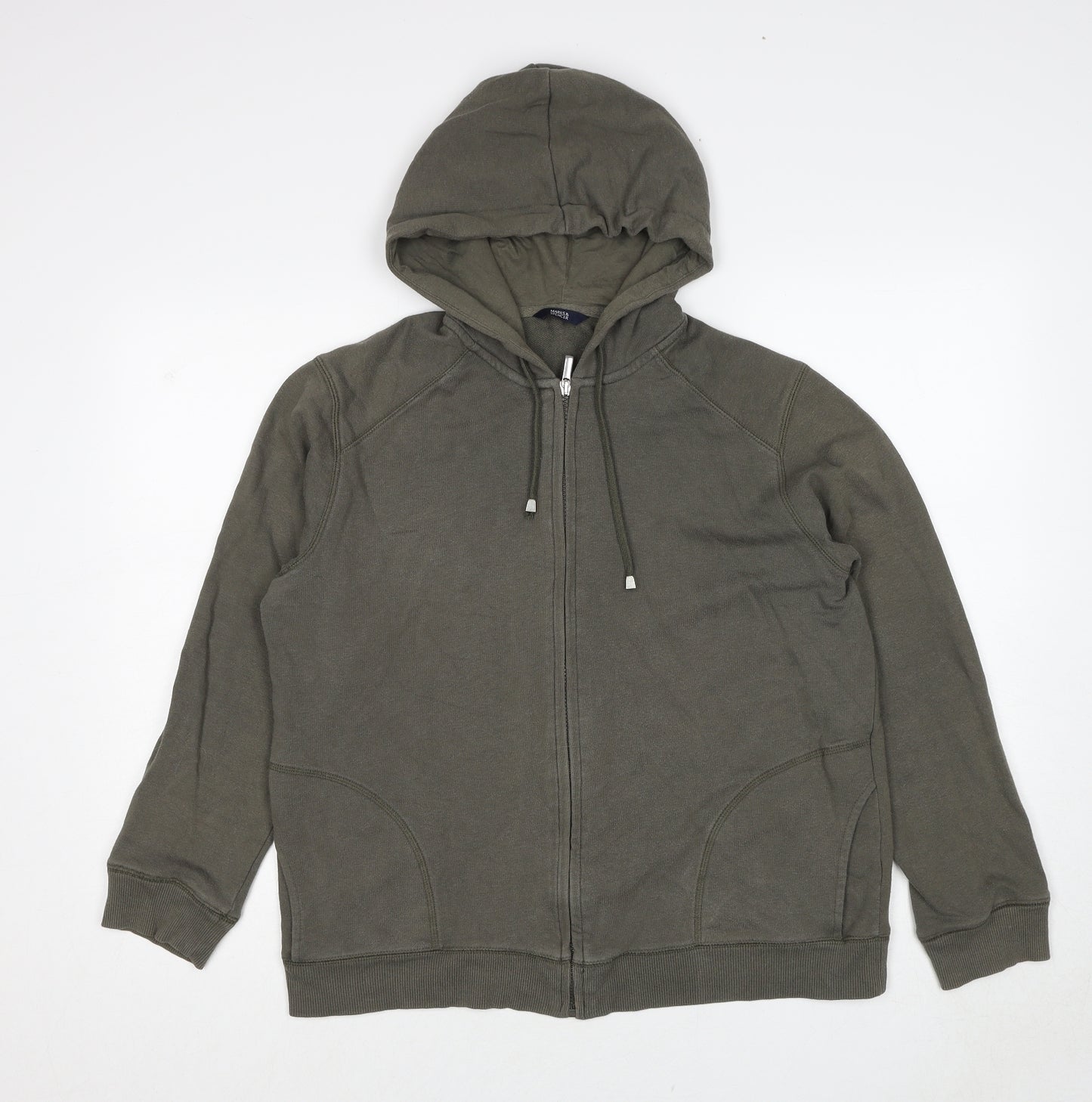 Marks and Spencer Womens Green Cotton Full Zip Hoodie Size 16 Zip