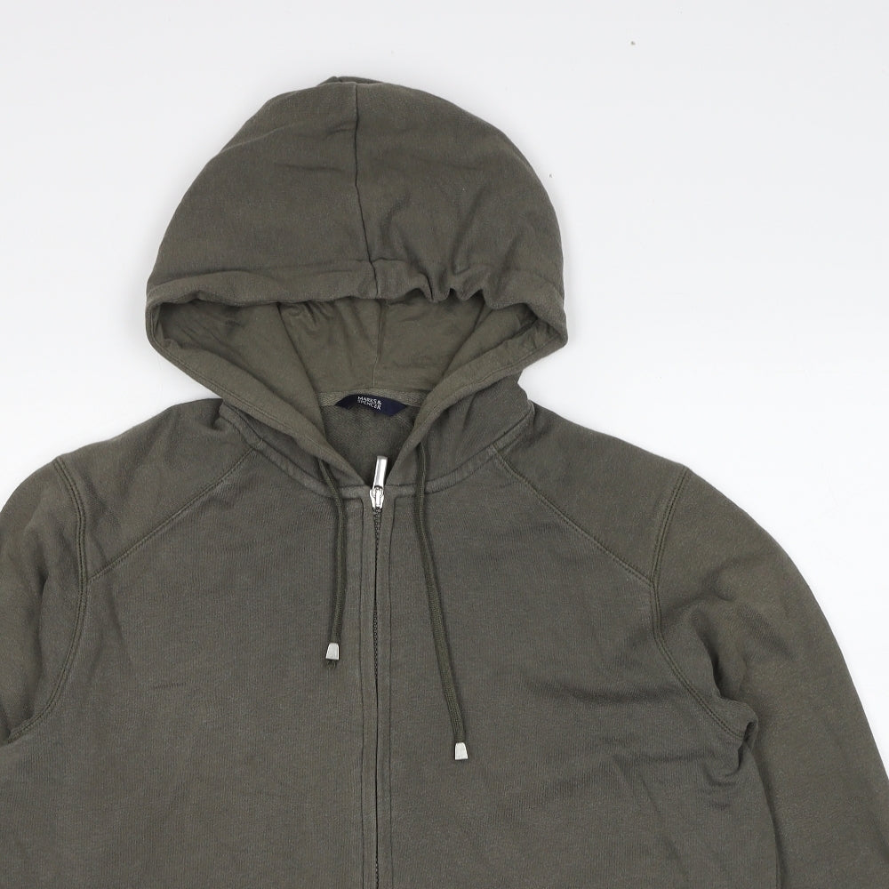 Marks and Spencer Womens Green Cotton Full Zip Hoodie Size 16 Zip