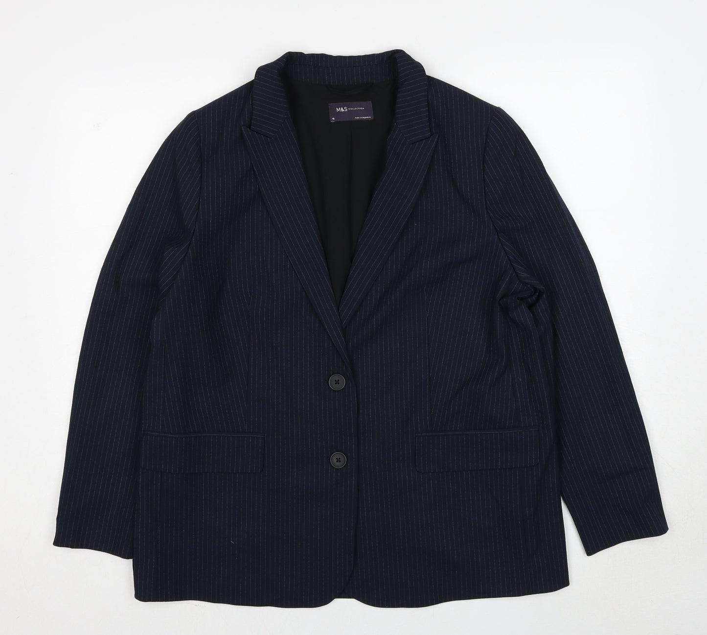 Marks and Spencer Womens Black Pinstripe Polyester Jacket Suit Jacket Size 16