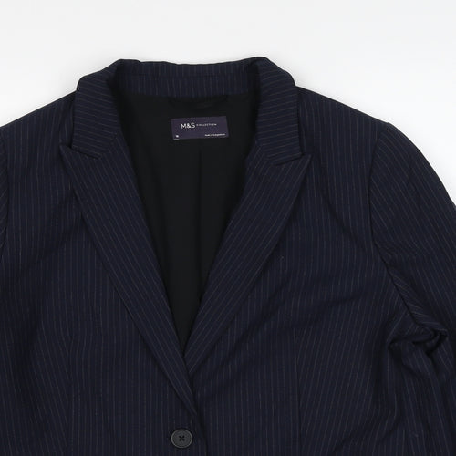 Marks and Spencer Womens Black Pinstripe Polyester Jacket Suit Jacket Size 16