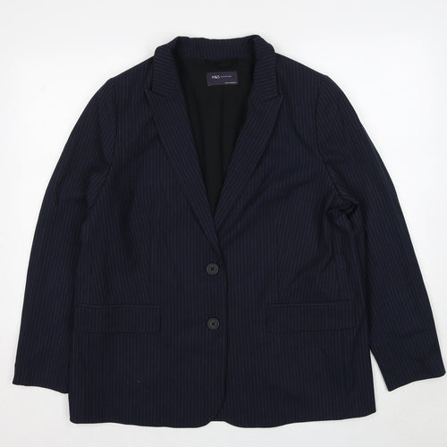 Marks and Spencer Womens Blue Pinstripe Polyester Jacket Suit Jacket Size 18