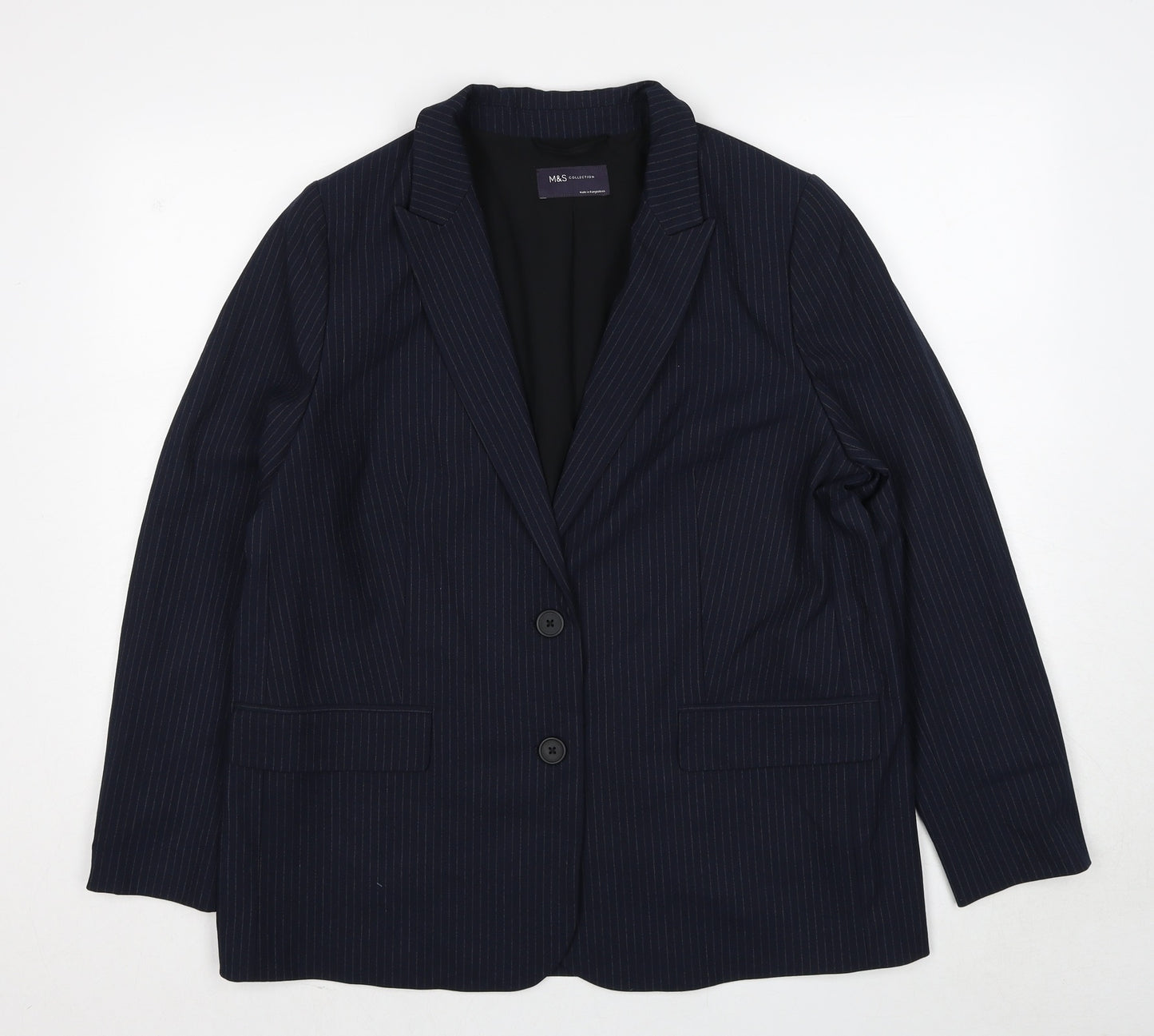 Marks and Spencer Womens Blue Pinstripe Polyester Jacket Suit Jacket Size 18