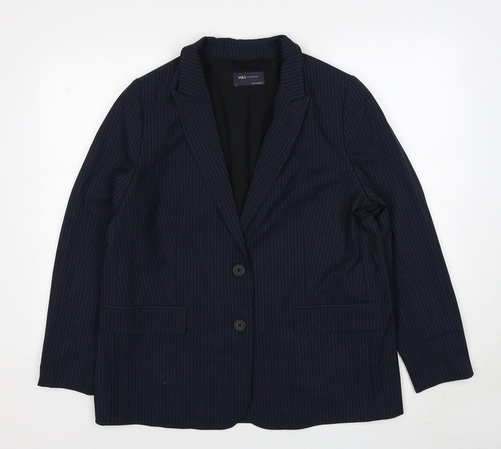 Marks and Spencer Womens Blue Pinstripe Polyester Jacket Suit Jacket Size 18