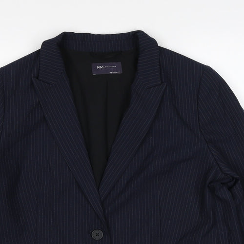 Marks and Spencer Womens Blue Pinstripe Polyester Jacket Suit Jacket Size 18