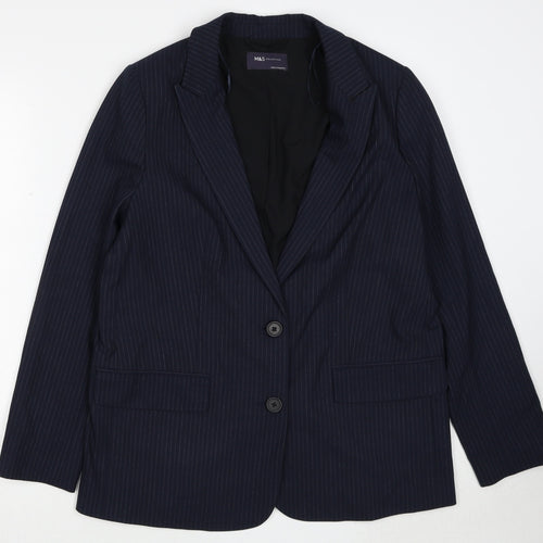 Marks and Spencer Womens Blue Pinstripe Polyester Jacket Suit Jacket Size 12