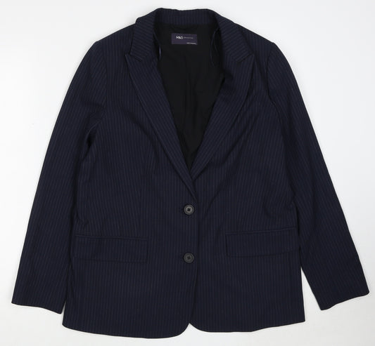 Marks and Spencer Womens Blue Pinstripe Polyester Jacket Suit Jacket Size 12