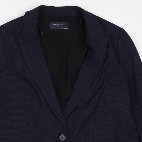 Marks and Spencer Womens Blue Pinstripe Polyester Jacket Suit Jacket Size 14