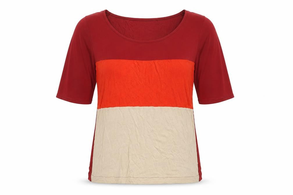 Next Womens Red Colourblock Viscose Basic T-Shirt Size 10 Round Neck