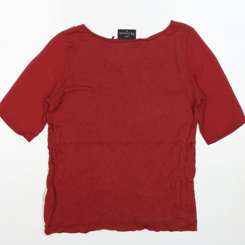 NEXT Womens Red Colourblock Viscose Basic T-Shirt Size 10 Round Neck