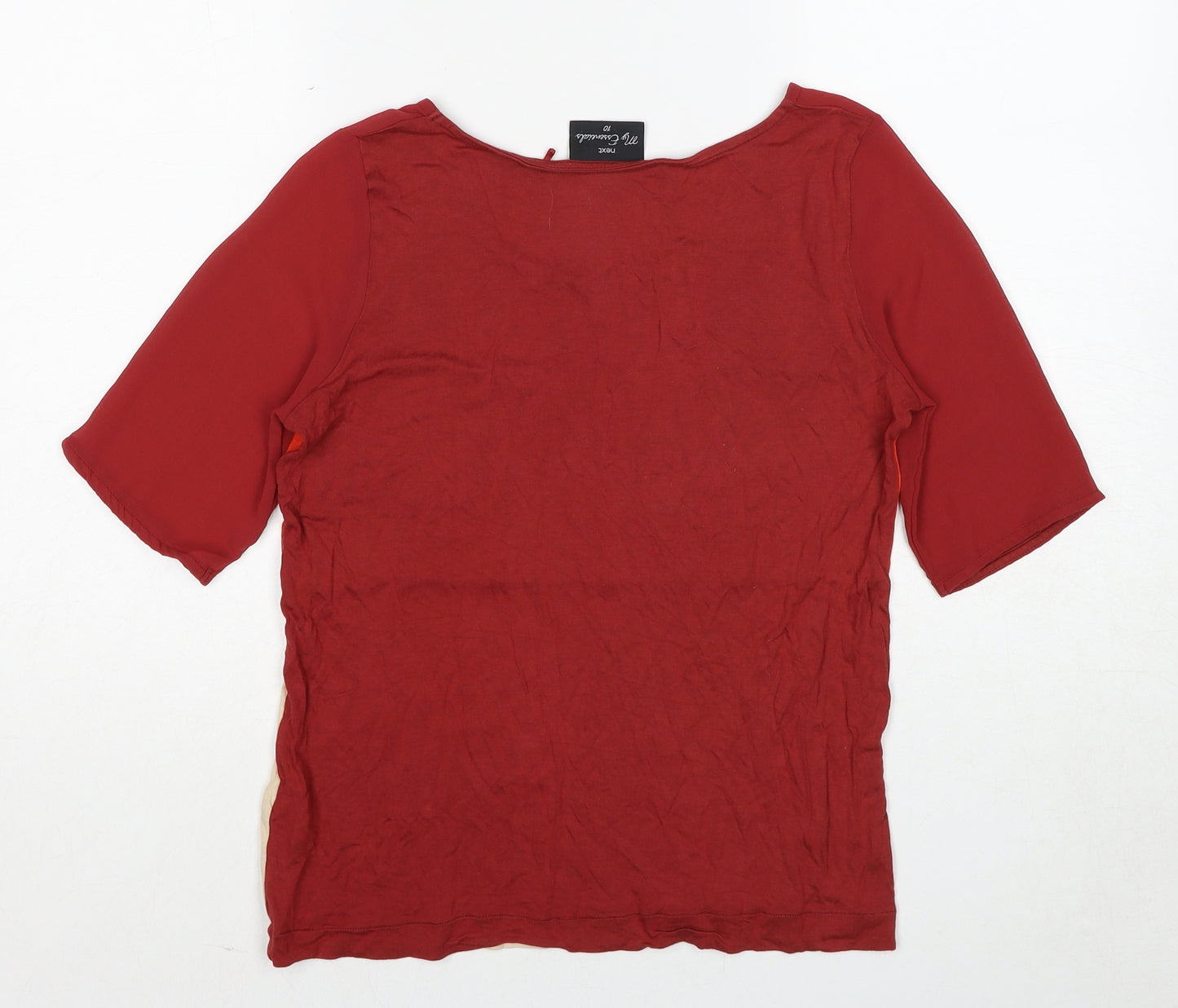 NEXT Womens Red Colourblock Viscose Basic T-Shirt Size 10 Round Neck