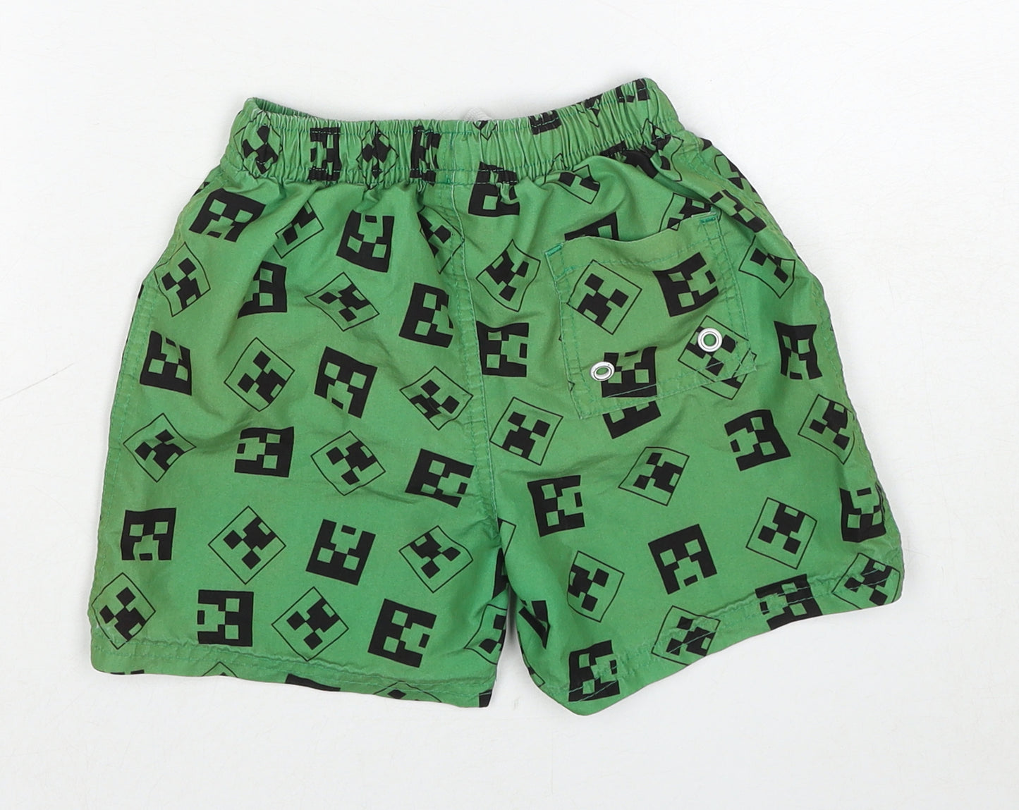 Minecraft Boys Green Geometric Polyester Bermuda Shorts Size 4-5 Years Regular Drawstring - Minecraft